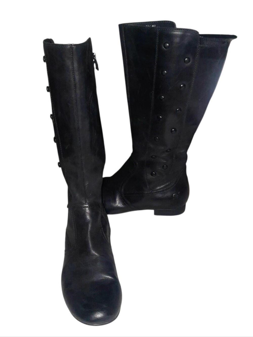 BØRN Martika Black Leather Tall Zip-Up Riding Boots w/ Stud-Accent Sz 7.5